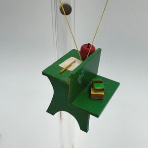 Miniature Green School Desk Christmas Ornament Apple Books Pencil‎